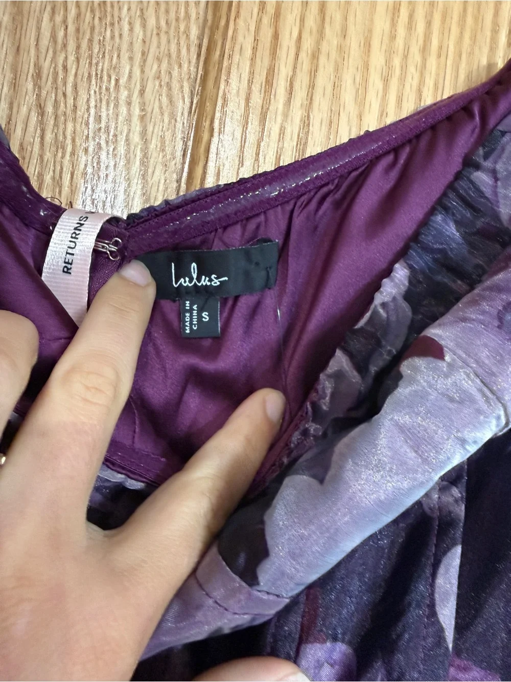 Lulu's Plum and Black Floral Strapless Gown - Picture 3 of 5